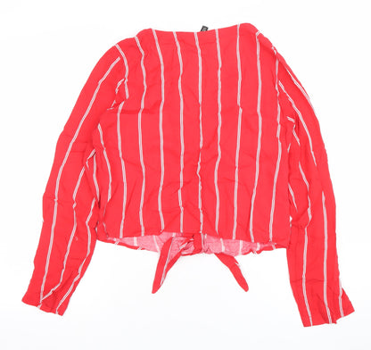 H&M Divided Women Red Striped Cropped Viscose Blouse UK 8