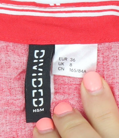 H&M Divided Women Red Striped Cropped Viscose Blouse UK 8
