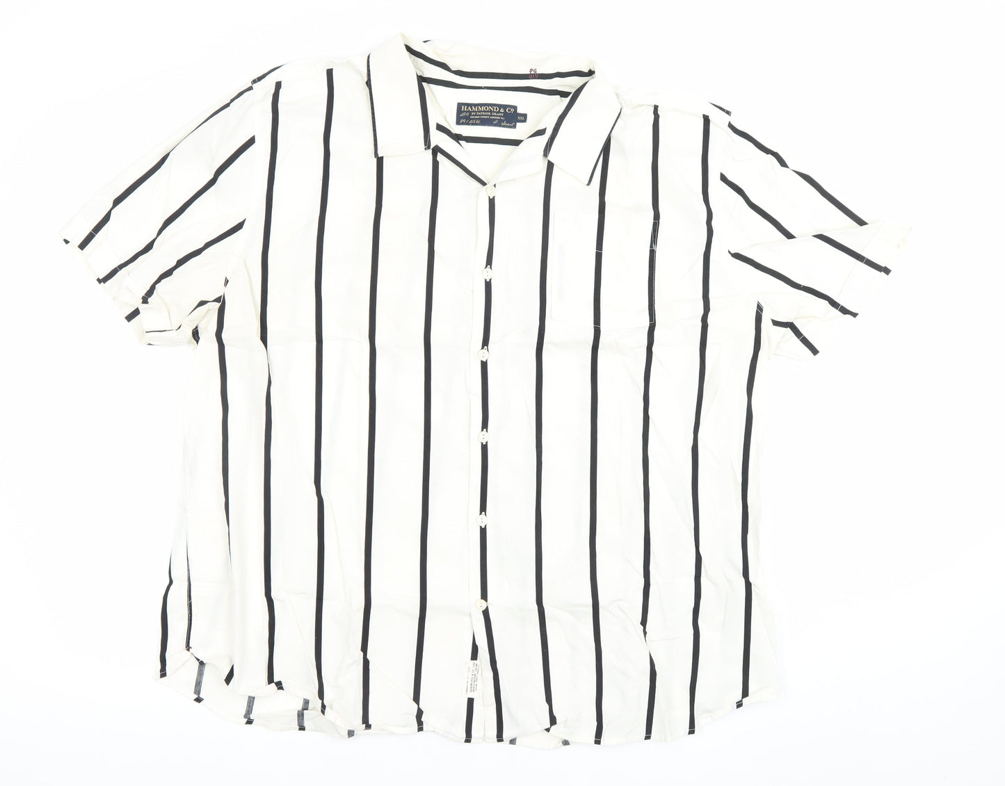 Hammond & Co Men's White Striped 2XL Cotton Short Sleeve Shirt
