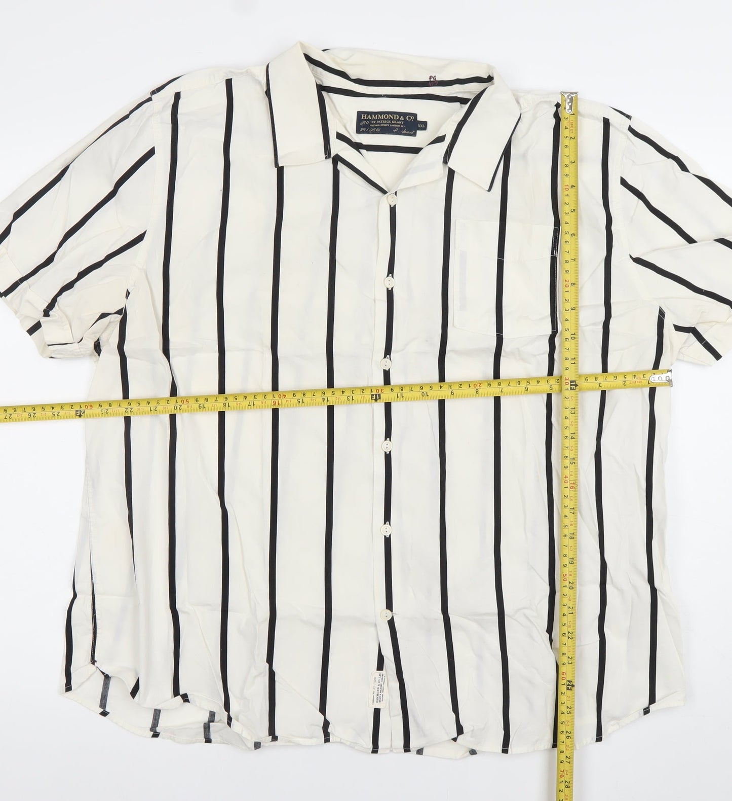 Hammond & Co Men's White Striped 2XL Cotton Short Sleeve Shirt