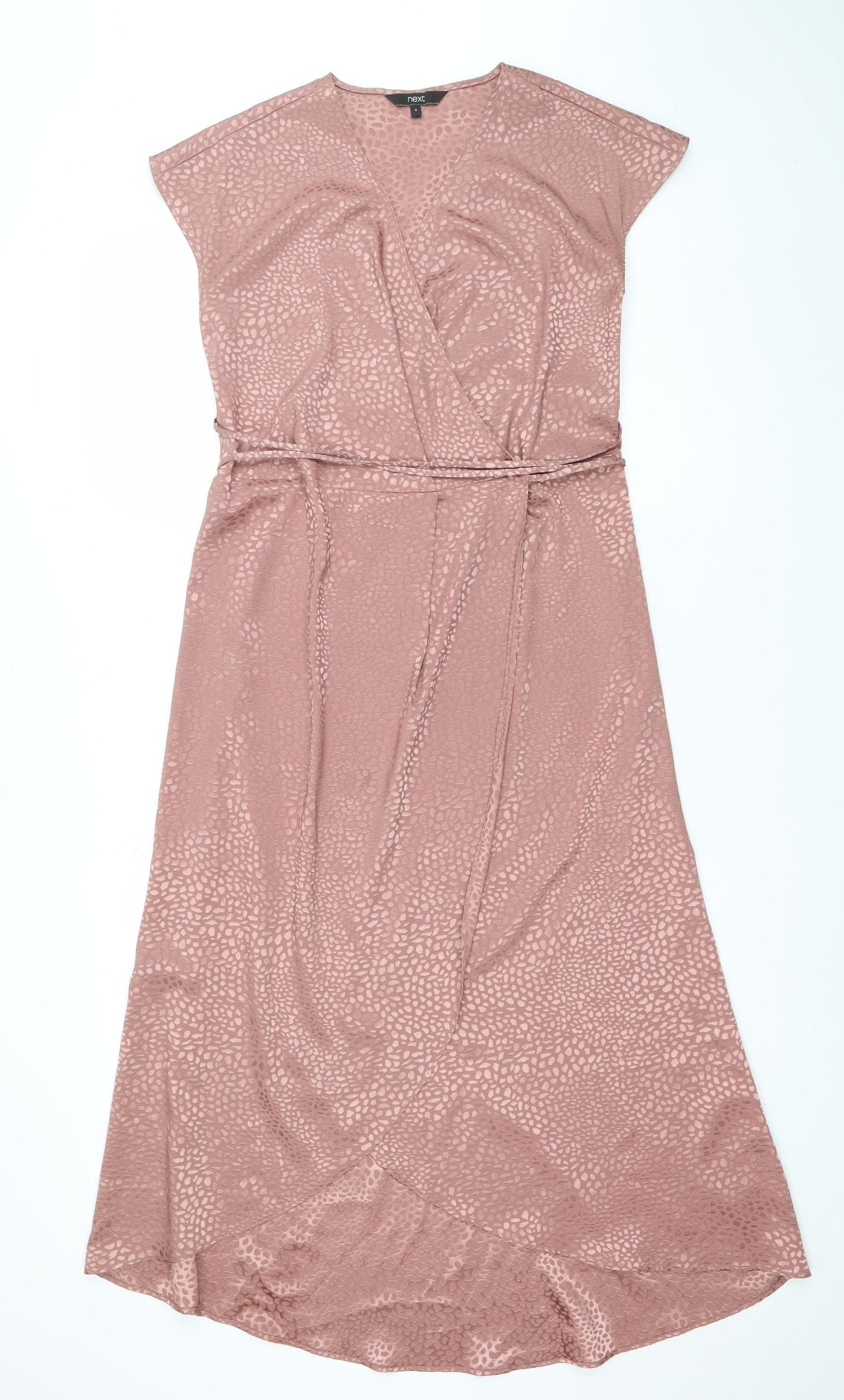 Next Women’s Pink Animal Print Satin Midi Wrap Dress Size 8