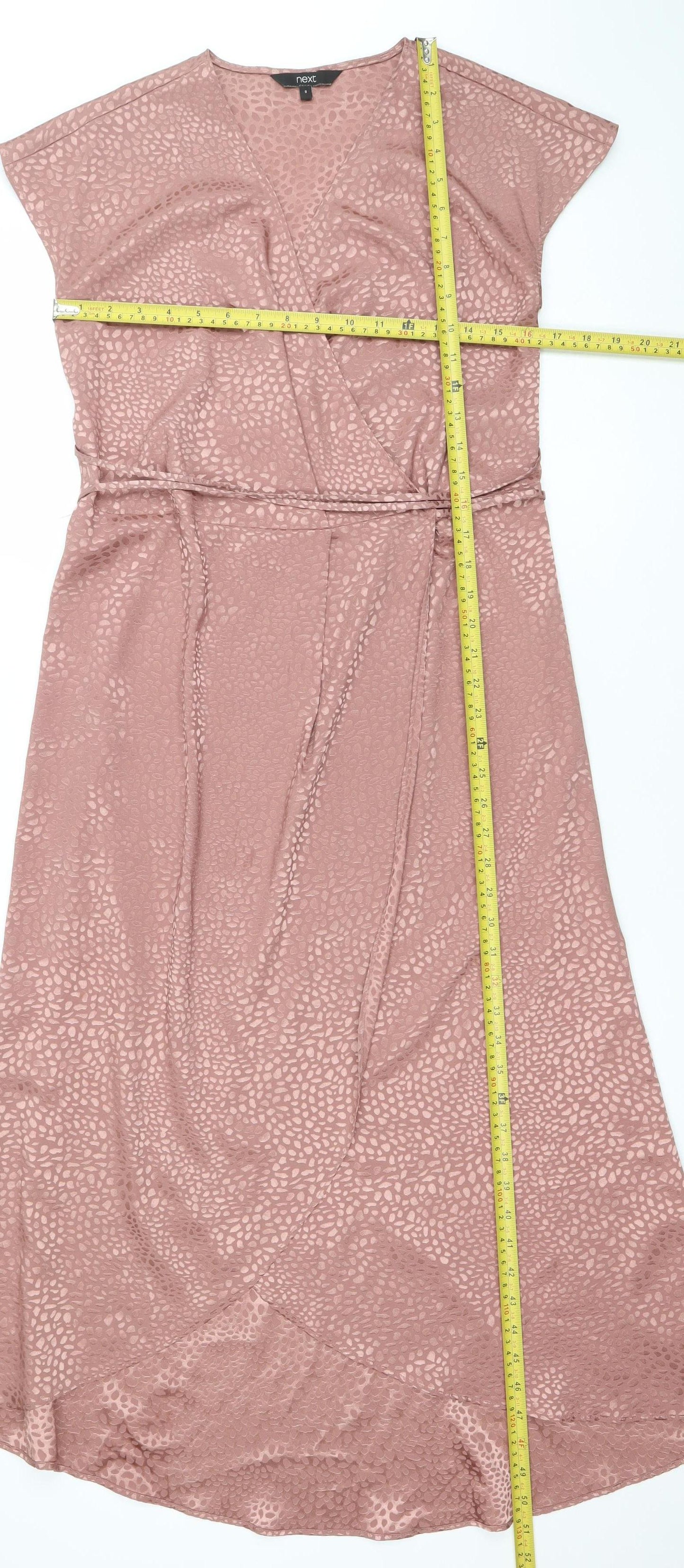 Next Women’s Pink Animal Print Satin Midi Wrap Dress Size 8