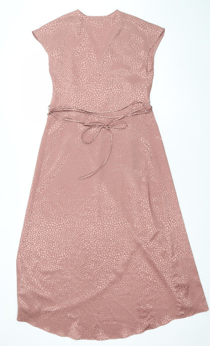 Next Women’s Pink Animal Print Satin Midi Wrap Dress Size 8