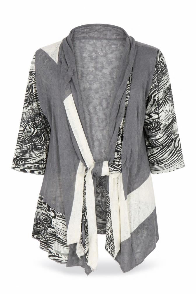 Front view of Gerard Women’s Grey Open Cardigan S Animal Print Knit