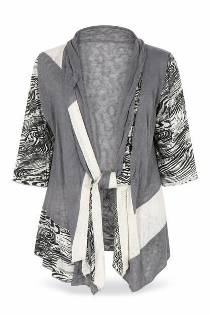 Front view of Gerard Women’s Grey Open Cardigan S Animal Print Knit