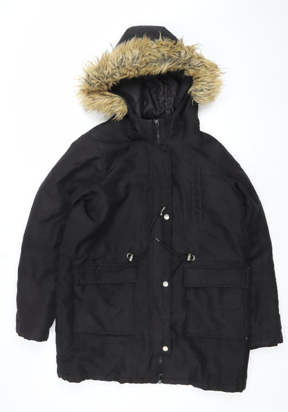Noisy May Women's Black Faux Fur Hooded Parka Coat Size M