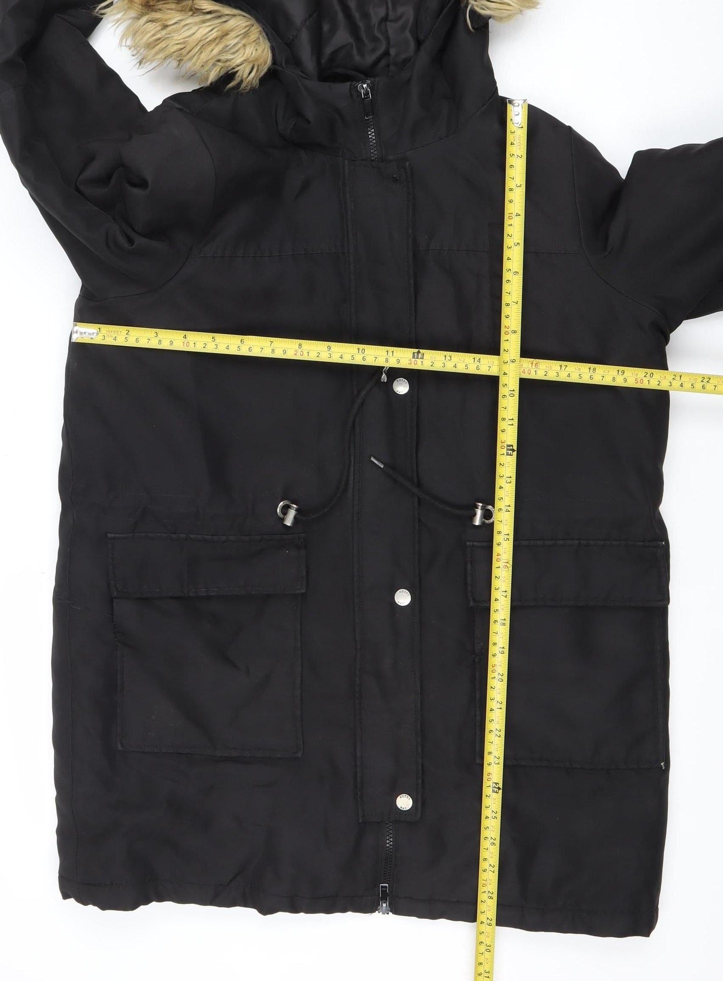 Noisy May Women's Black Faux Fur Hooded Parka Coat Size M