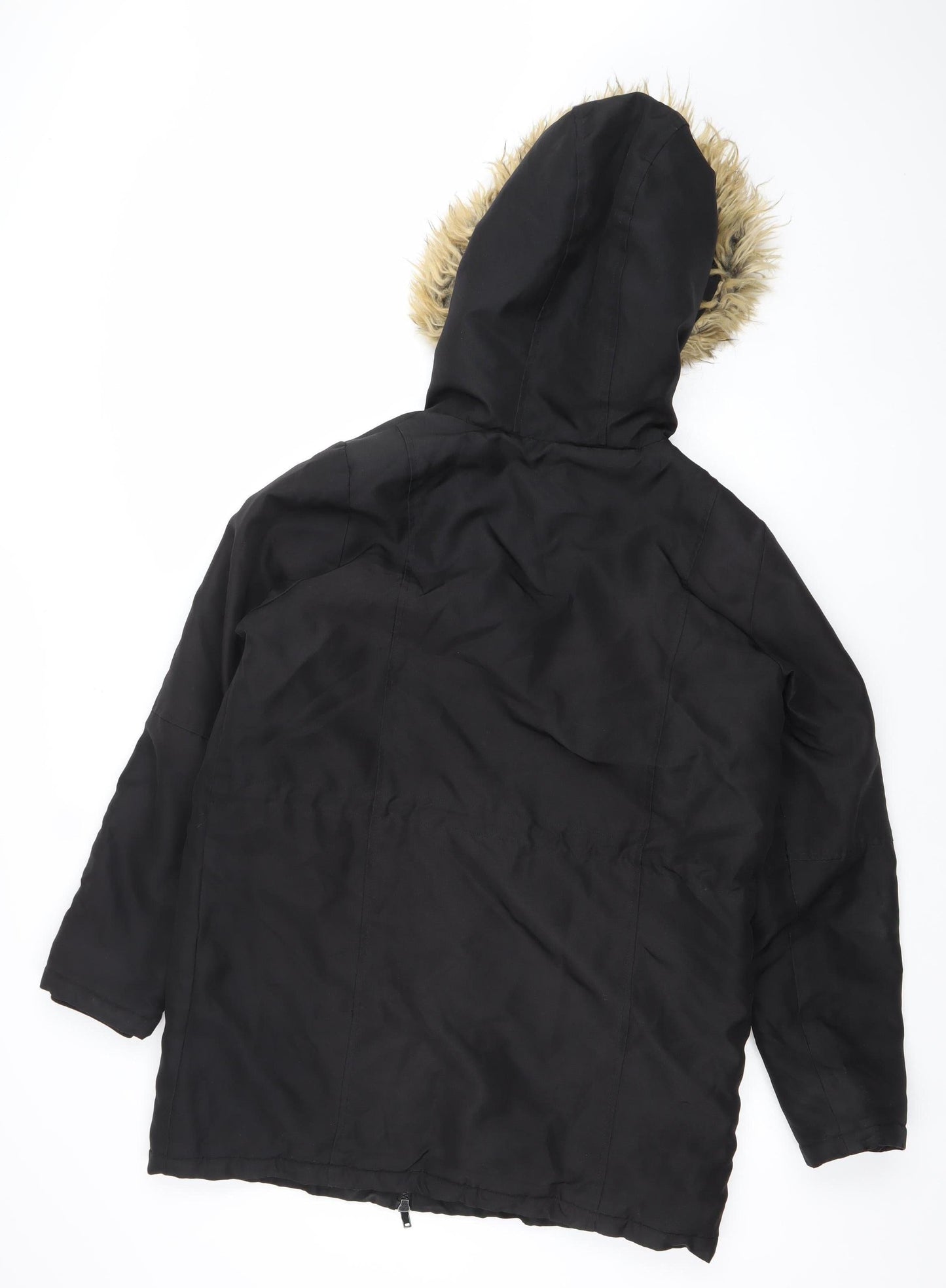 Noisy May Women's Black Faux Fur Hooded Parka Coat Size M