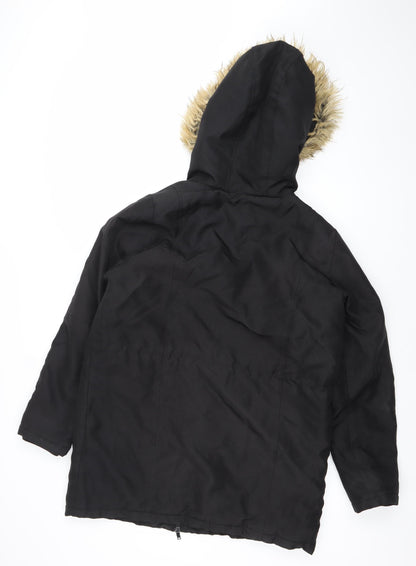 Noisy May Women's Black Faux Fur Hooded Parka Coat Size M
