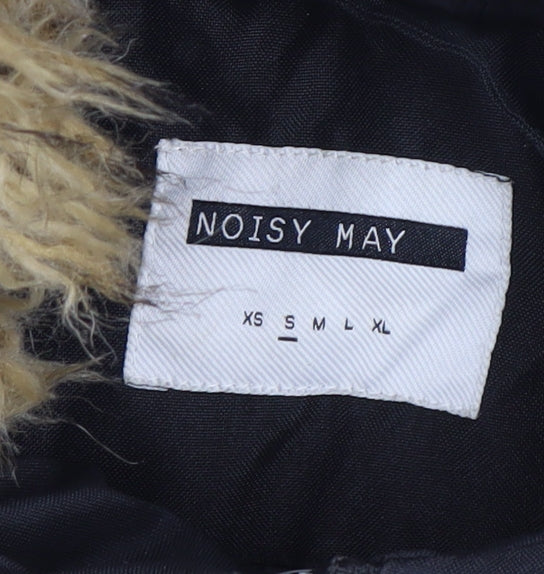 Noisy May Women's Black Faux Fur Hooded Parka Coat Size M