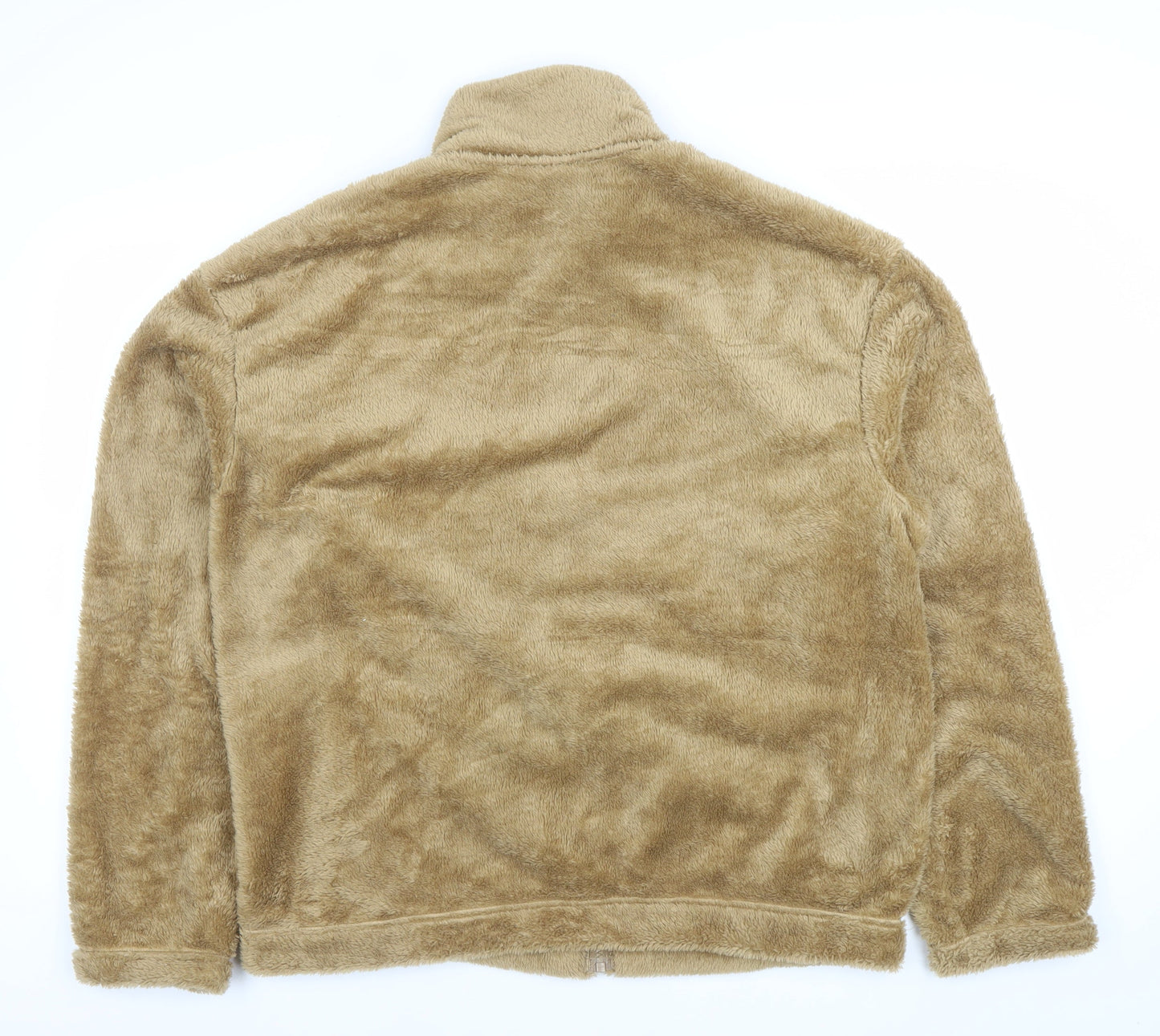 H&M Women Beige Faux Fur Fleece Zip Jacket Size 14 Relaxed Fit