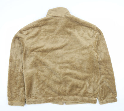 H&M Women Beige Faux Fur Fleece Zip Jacket Size 14 Relaxed Fit