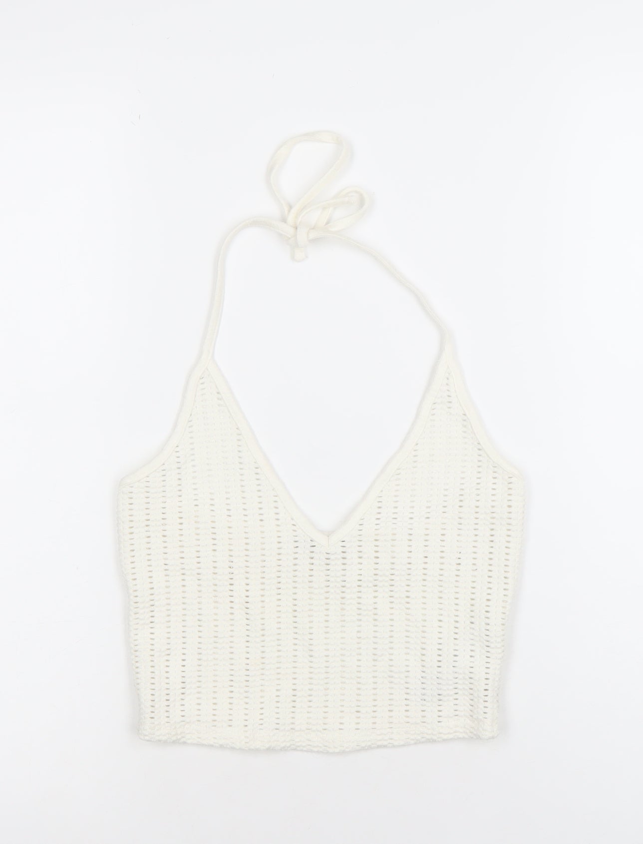 Bershka Womens Ivory Cropped Knit Halter Tank Top M