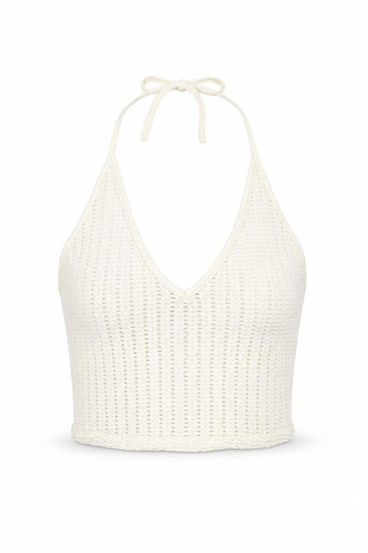 Bershka Womens Ivory Cropped Knit Halter Tank Top M
