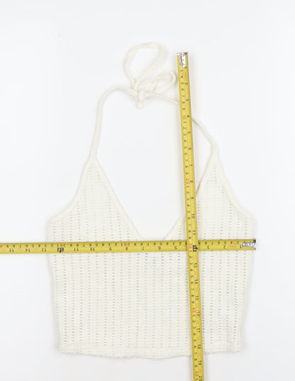 Bershka Womens Ivory Cropped Knit Halter Tank Top M