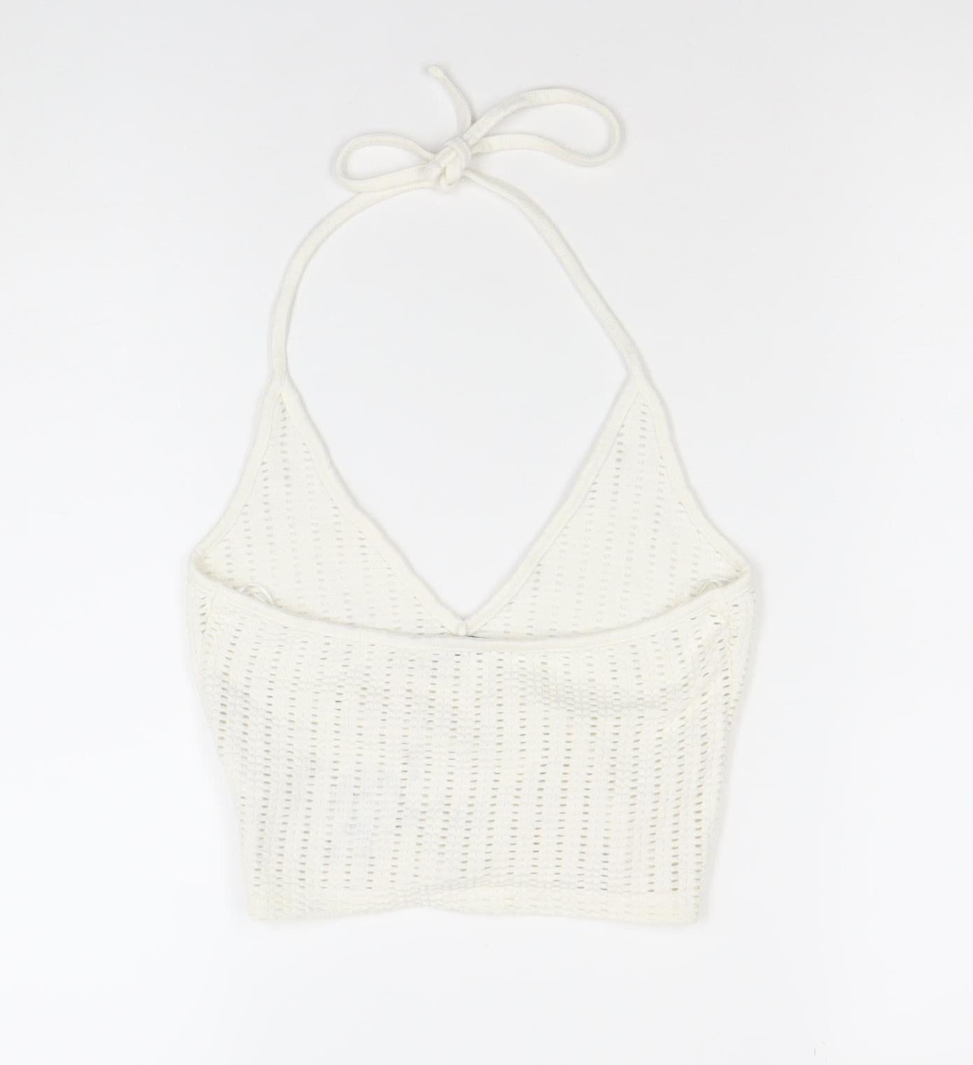 Bershka Womens Ivory Cropped Knit Halter Tank Top M