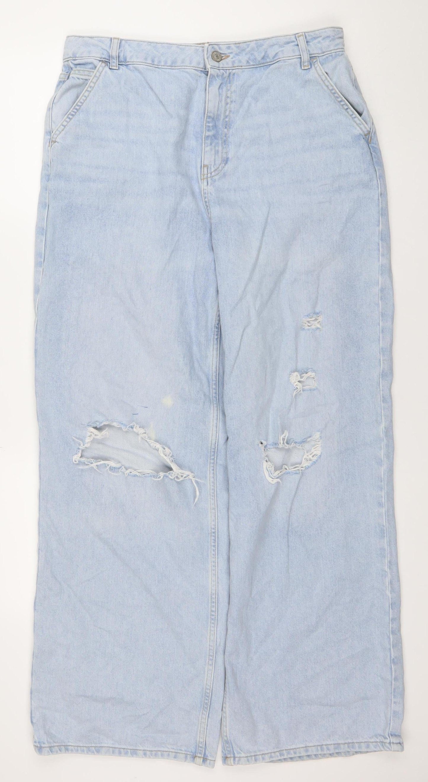 Denim Co. Women's Blue Wide-Leg Distressed Jeans Size 14