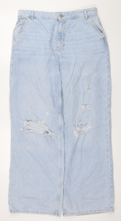 Denim Co. Women's Blue Wide-Leg Distressed Jeans Size 14
