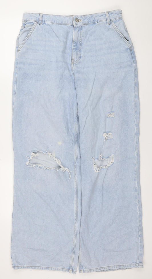 Denim Co. Women's Blue Wide-Leg Distressed Jeans Size 14