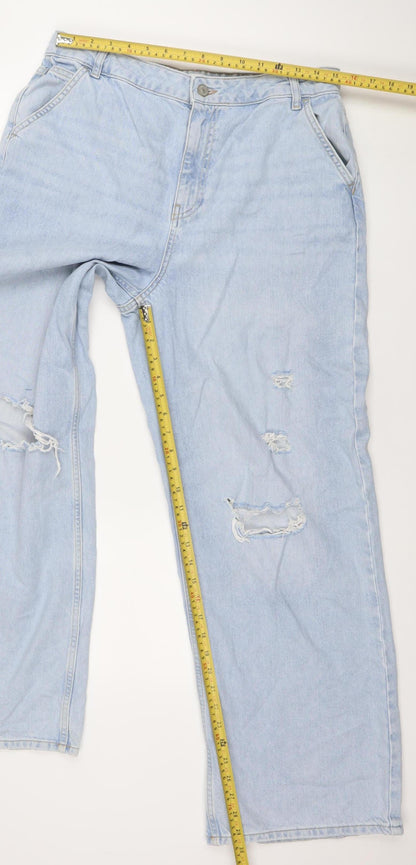 Denim Co. Women's Blue Wide-Leg Distressed Jeans Size 14