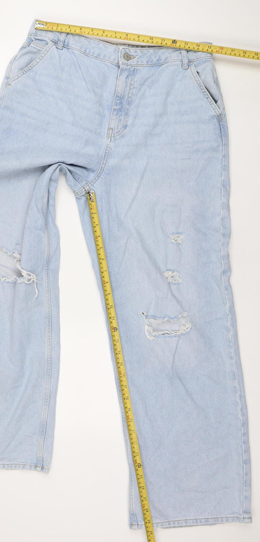 Denim Co. Women's Blue Wide-Leg Distressed Jeans Size 14