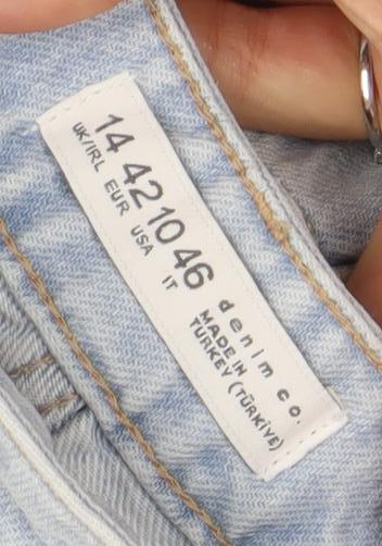 Denim Co. Women's Blue Wide-Leg Distressed Jeans Size 14