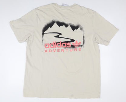 adidas Men's Beige Adventure Graphic Cotton T-Shirt XL