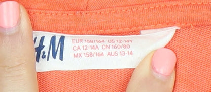 H&M Boys Orange Graphic Pullover Hoodie Size 12-14 Years Cotton Blend