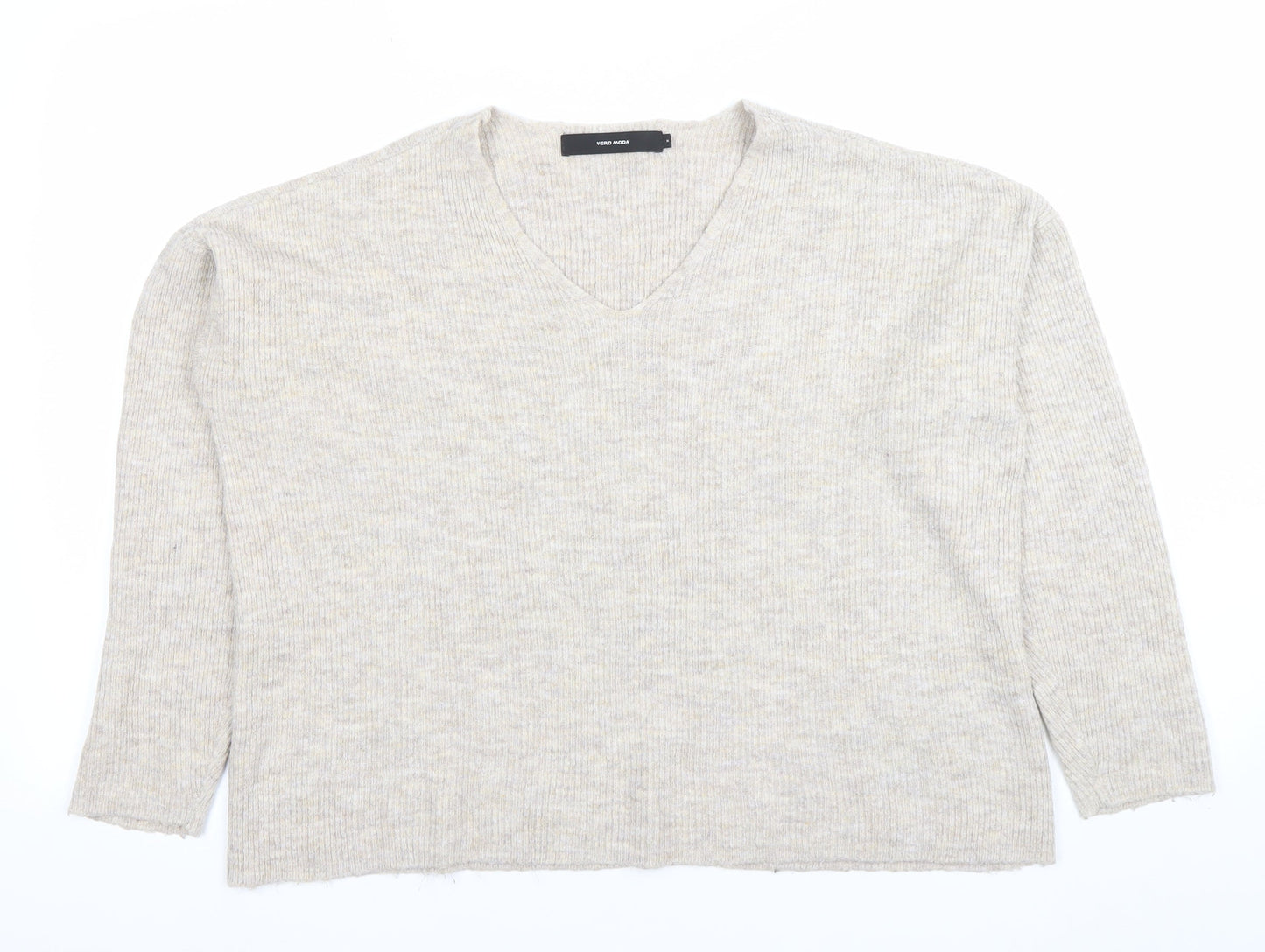 Vero Moda Women's Beige Wool Blend V-Neck Knit Jumper Size M