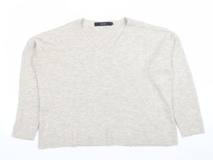Vero Moda Women's Beige Wool Blend V-Neck Knit Jumper Size M