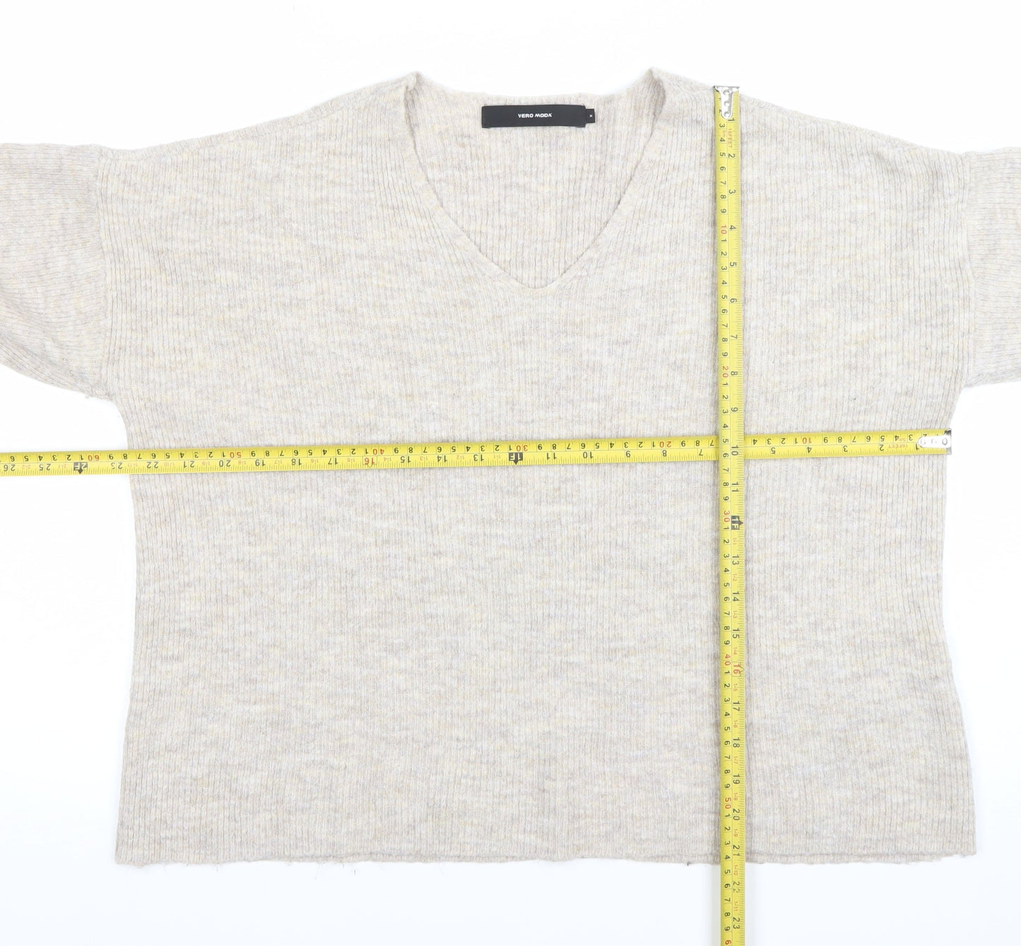 Vero Moda Women's Beige Wool Blend V-Neck Knit Jumper Size M