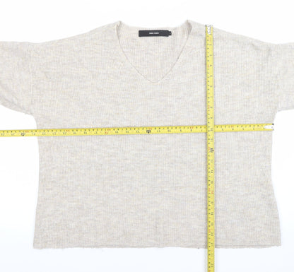 Vero Moda Women's Beige Wool Blend V-Neck Knit Jumper Size M