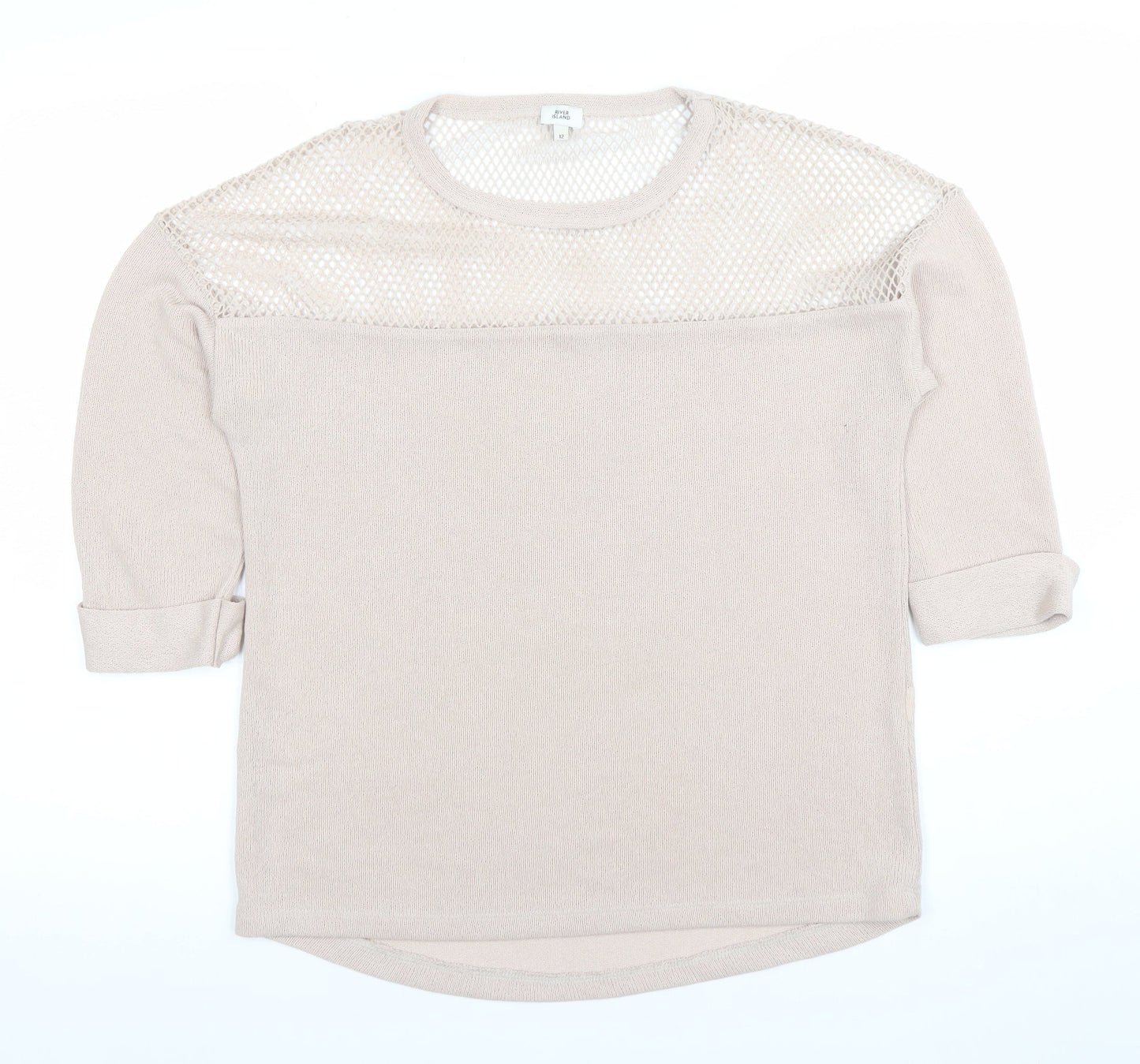 River Island Women’s Beige Mesh Knit Jumper Size 12 3/4 Sleeve