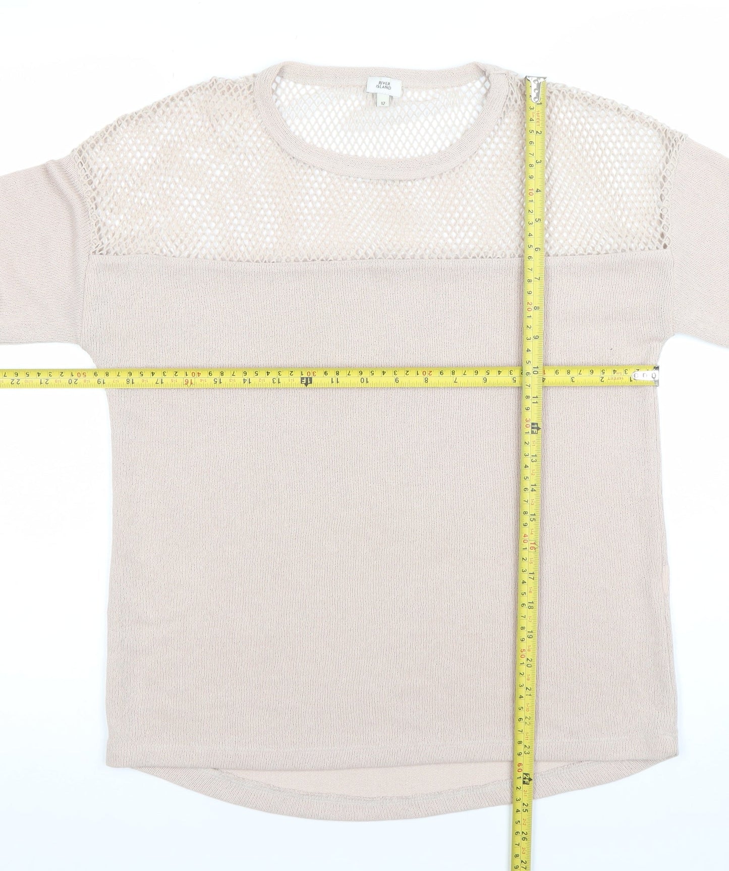 River Island Women’s Beige Mesh Knit Jumper Size 12 3/4 Sleeve
