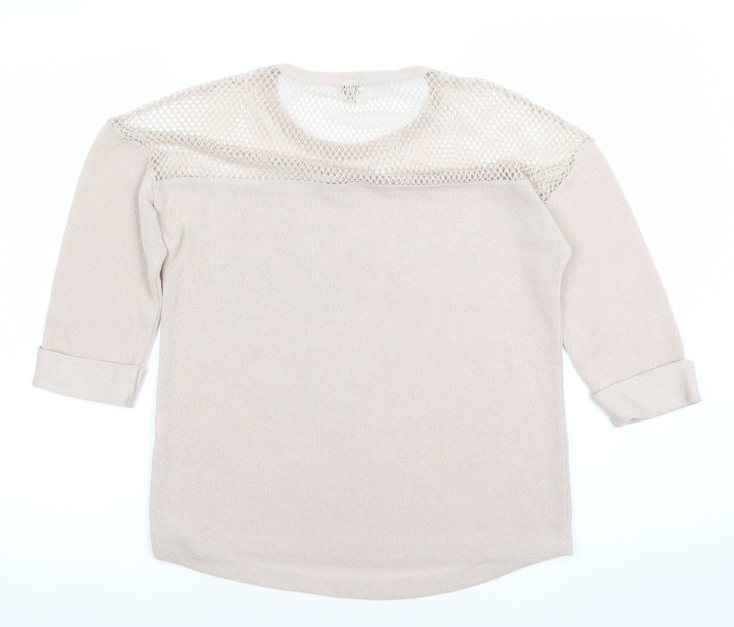 River Island Women’s Beige Mesh Knit Jumper Size 12 3/4 Sleeve