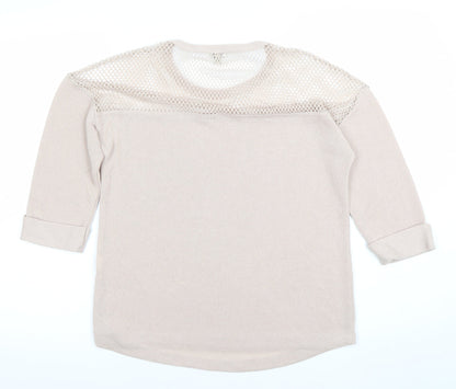 River Island Women’s Beige Mesh Knit Jumper Size 12 3/4 Sleeve