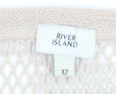 River Island Women’s Beige Mesh Knit Jumper Size 12 3/4 Sleeve