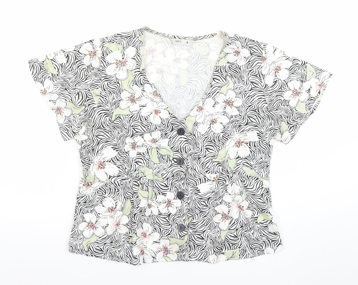 Esprit Women’s Multicoloured Floral Viscose Short Sleeve Blouse Size 8