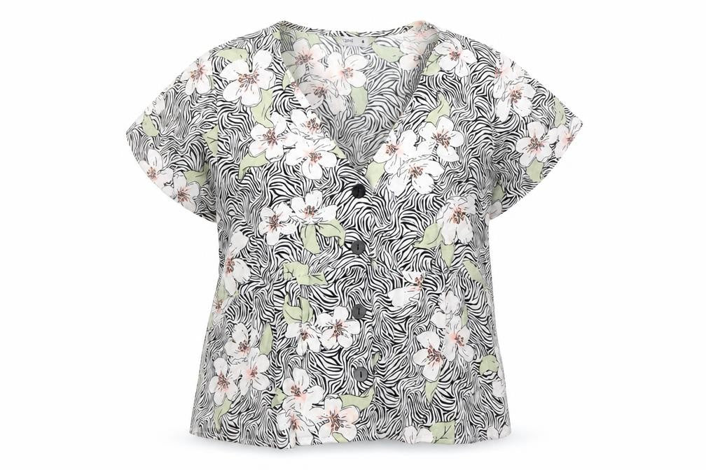 Front view of ESPRIT Women’s Multicoloured Floral Viscose Short Sleeve Blouse, size UK 8