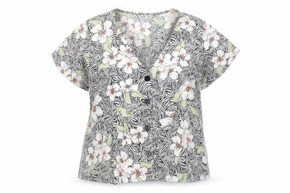 Front view of ESPRIT Women’s Multicoloured Floral Viscose Short Sleeve Blouse, size UK 8