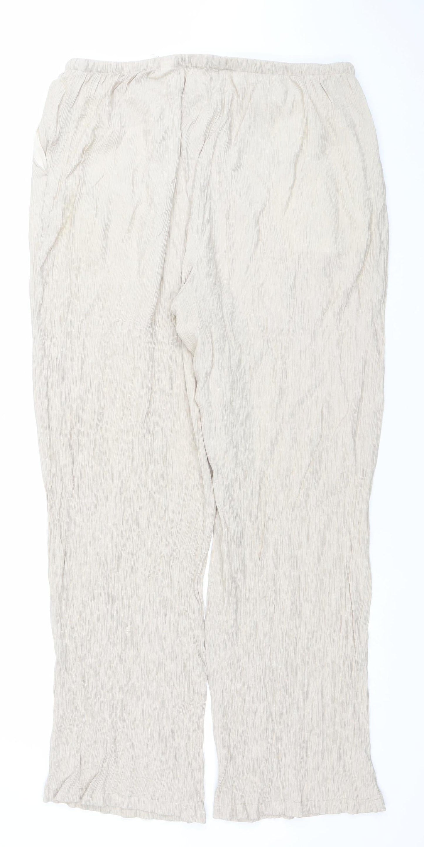 Zara Women Beige Wide-Leg Trousers XL Viscose Blend Drawstring Waist