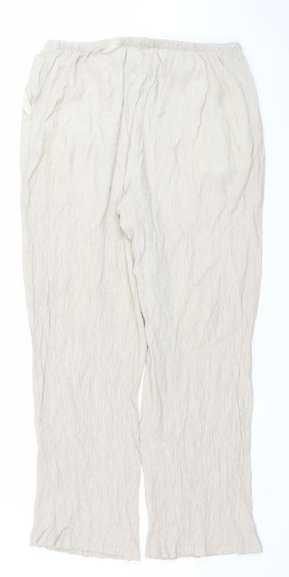 Zara Women Beige Wide-Leg Trousers XL Viscose Blend Drawstring Waist