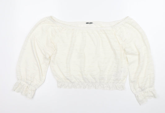 ONLY Womens White XS Off Shoulder Cropped Lace Blouse