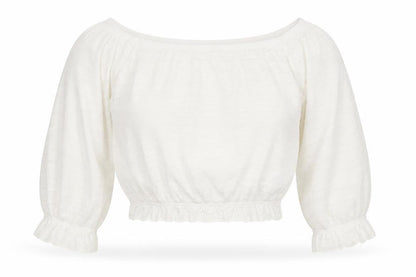Front view of Only women’s white xs off shoulder cropped lace blouse