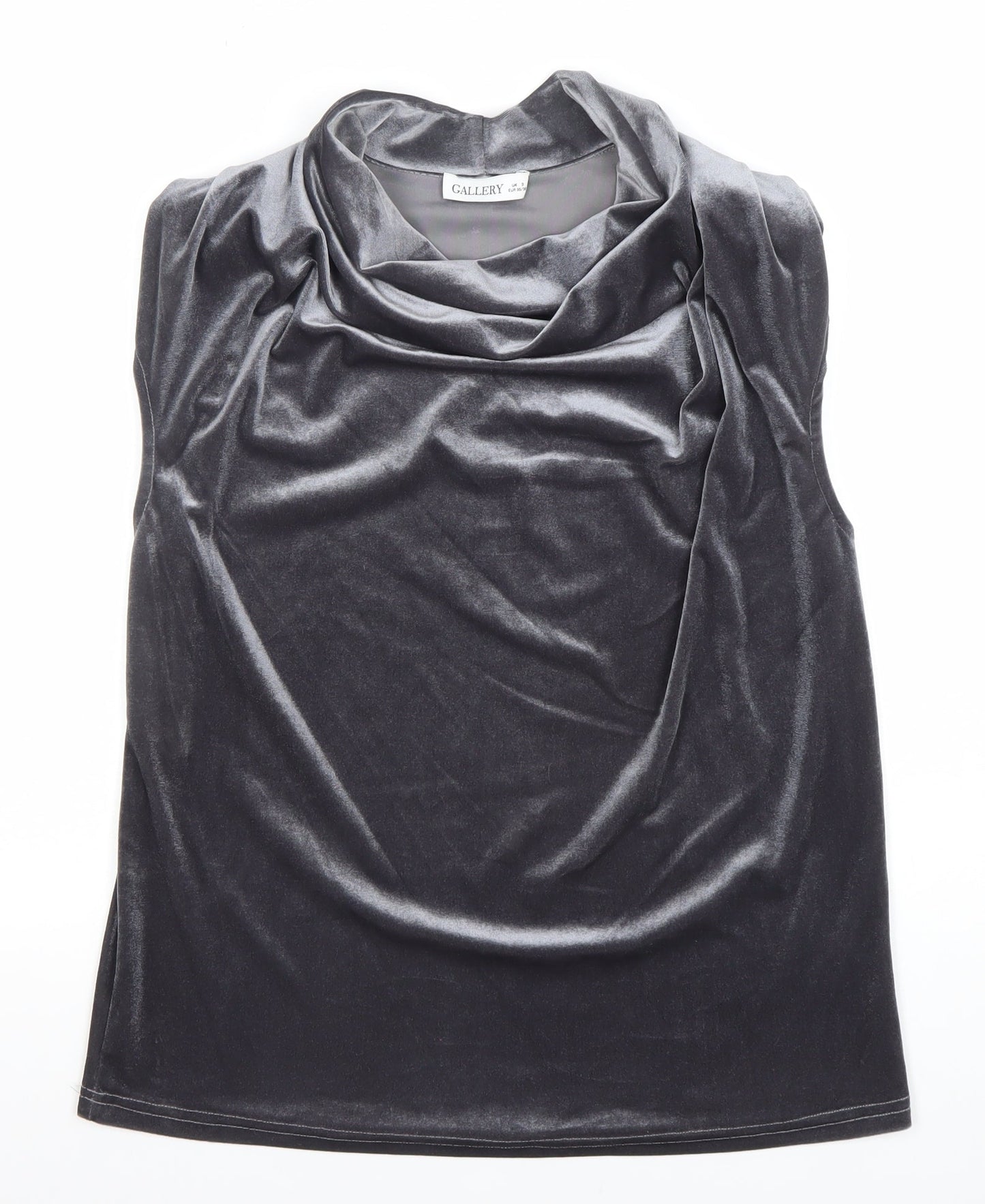Gallery Women's Grey Velvet Cowl Neck Sleeveless Blouse Size S