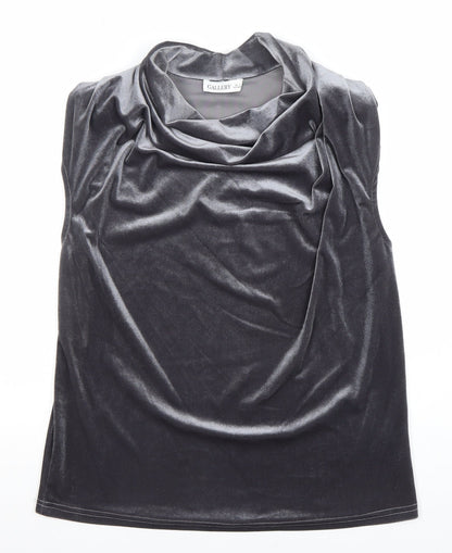 Gallery Women's Grey Velvet Cowl Neck Sleeveless Blouse Size S