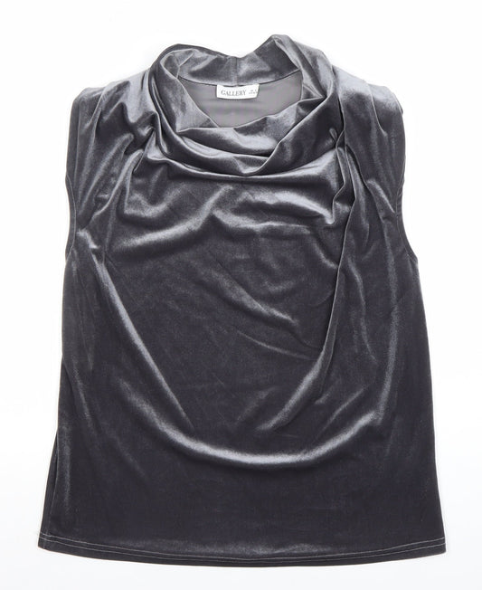 Additional front view of Gallery Women's Grey Velvet Cowl Neck Sleeveless Blouse, size S