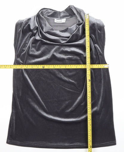 Gallery Women's Grey Velvet Cowl Neck Sleeveless Blouse Size S