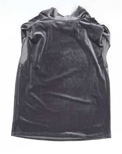 Gallery Women's Grey Velvet Cowl Neck Sleeveless Blouse Size S