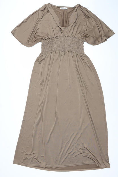 Sweetgirl Women’s Brown Midi Fit & Flare V-Neck Dress Size S